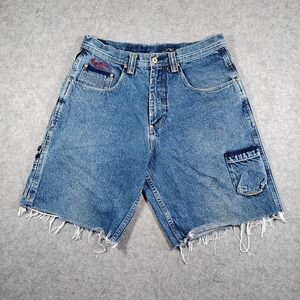 Pepe Jeans London Mens 33 Carpenter Denim Jorts Medium Wash Raw Hem Blue 90s Y2K